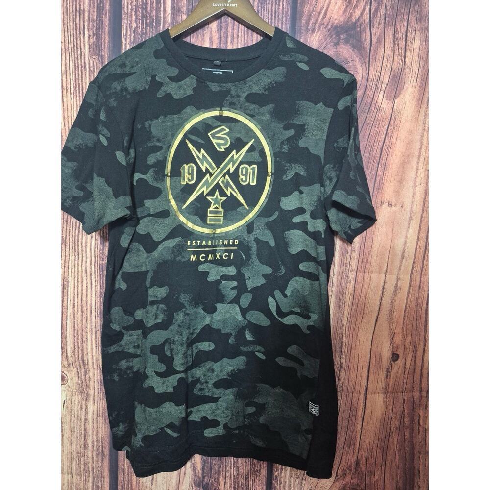 SouthPole Tee Y2K Graphic print Vintage Men Black Gold T-Shirt Size L Authentic